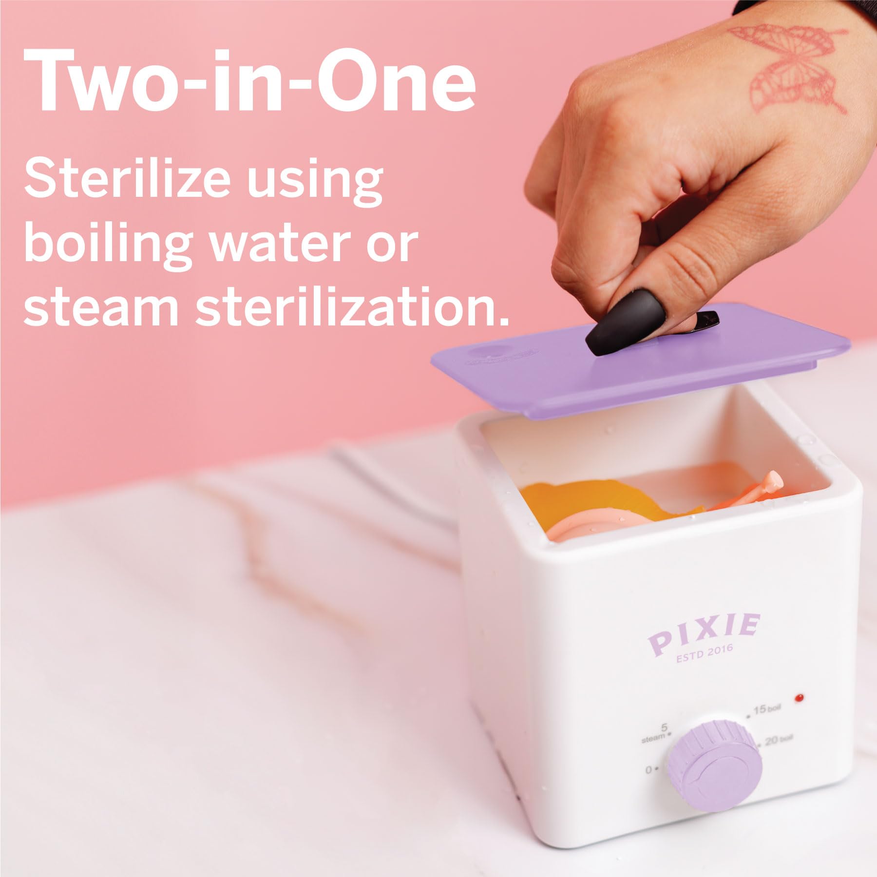 Pixie Cup boiler sterilizer steam cycle demonstrates safe disinfection.