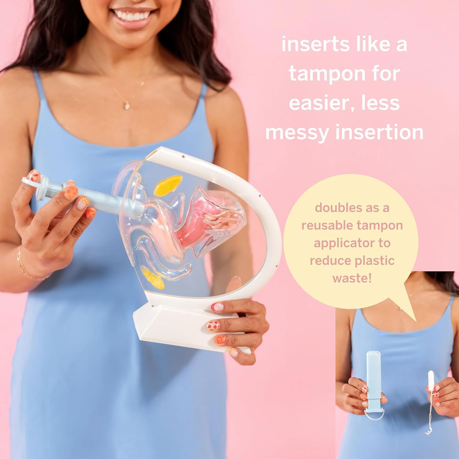 Pixie Cup comfort-fit applicator in hand demonstrates ergonomic design for comfortable use
