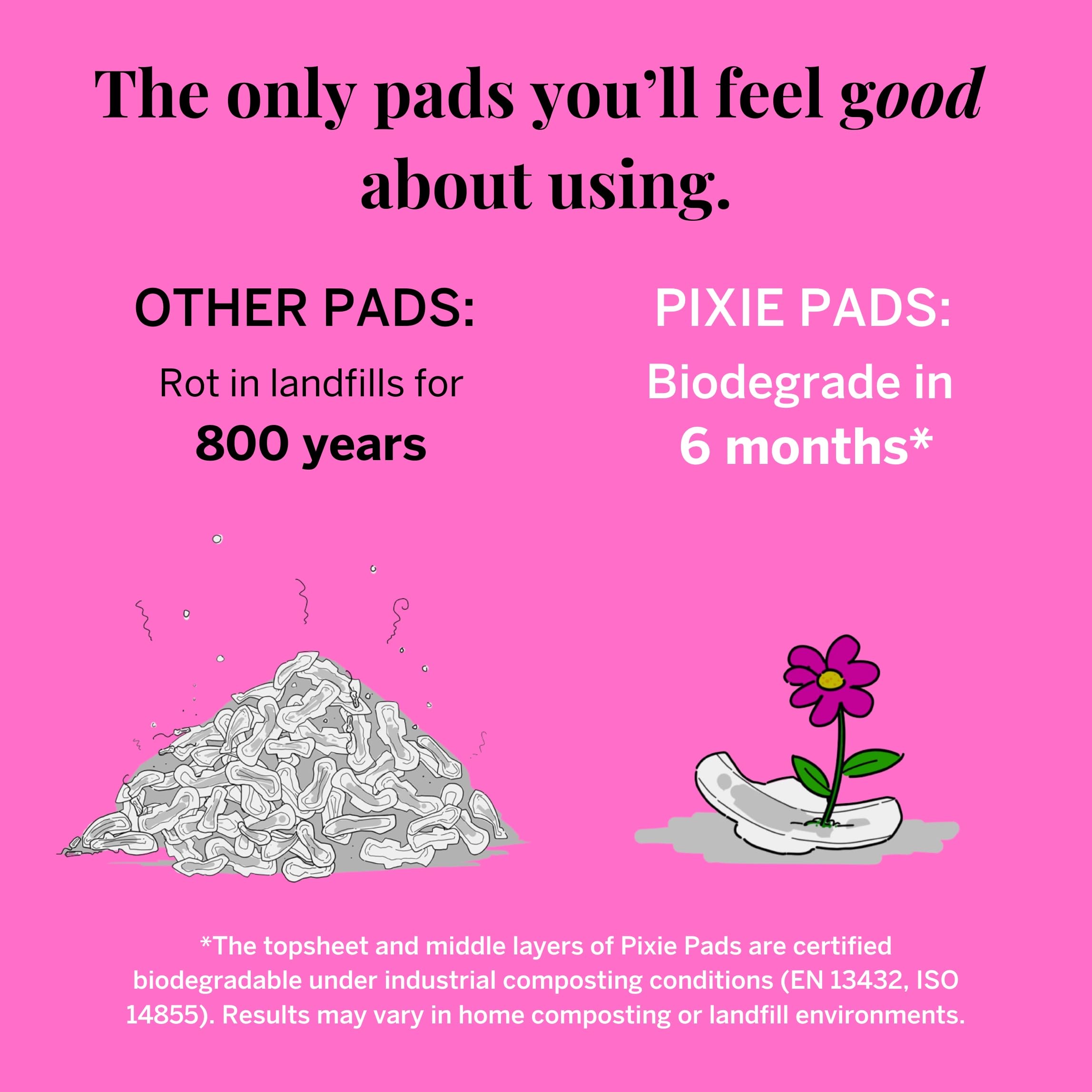 Pixie Cup compostable and biodegradable pad for eco-conscious disposal.