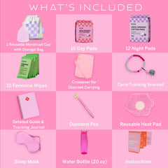 Pixie Cup cycle tracker journal open showing kid-friendly menstruation basics