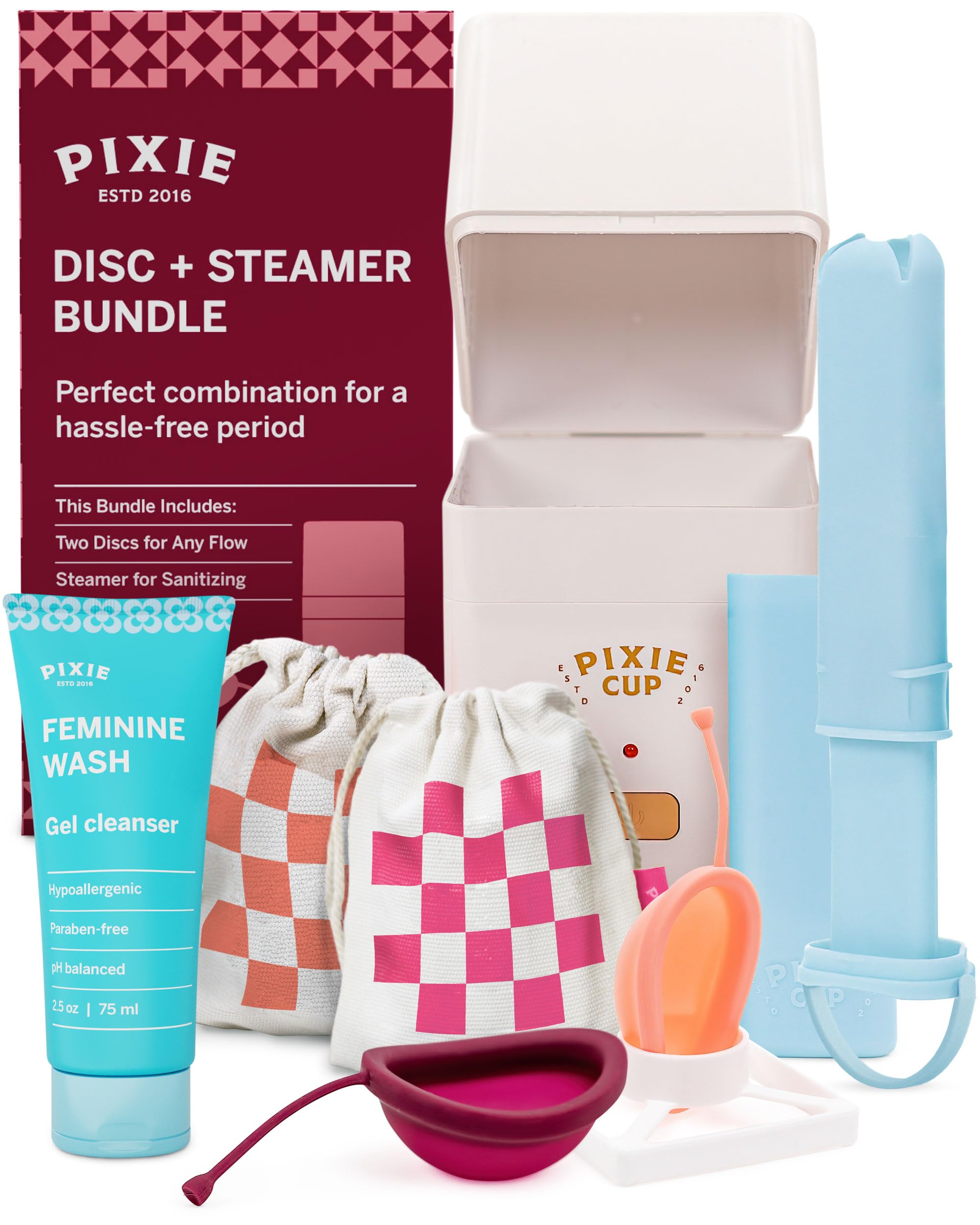 Pixie Cup Disc Collection packshot shows the complete reusable kit for easy period care.
