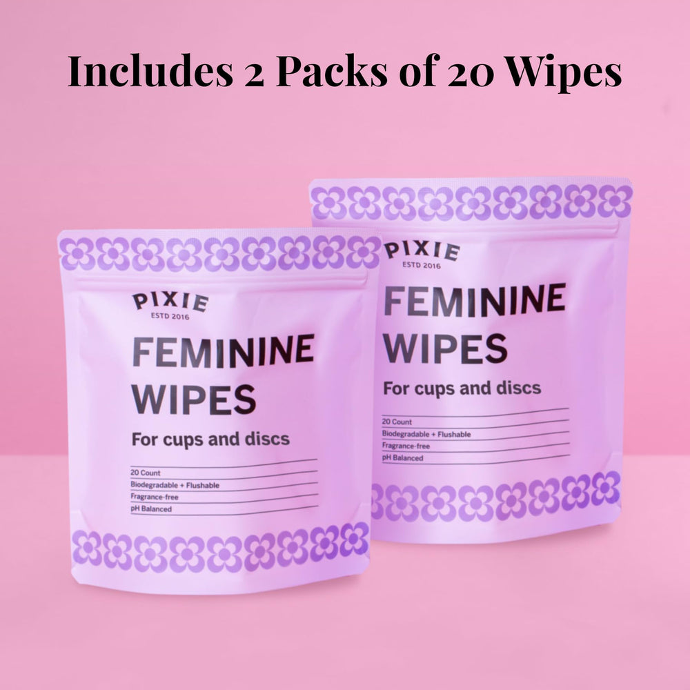 Pixie Cup Feminine Wipes individually wrapped for on-the-go freshness.