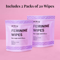 Pixie Cup Feminine Wipes individually wrapped for on-the-go freshness.