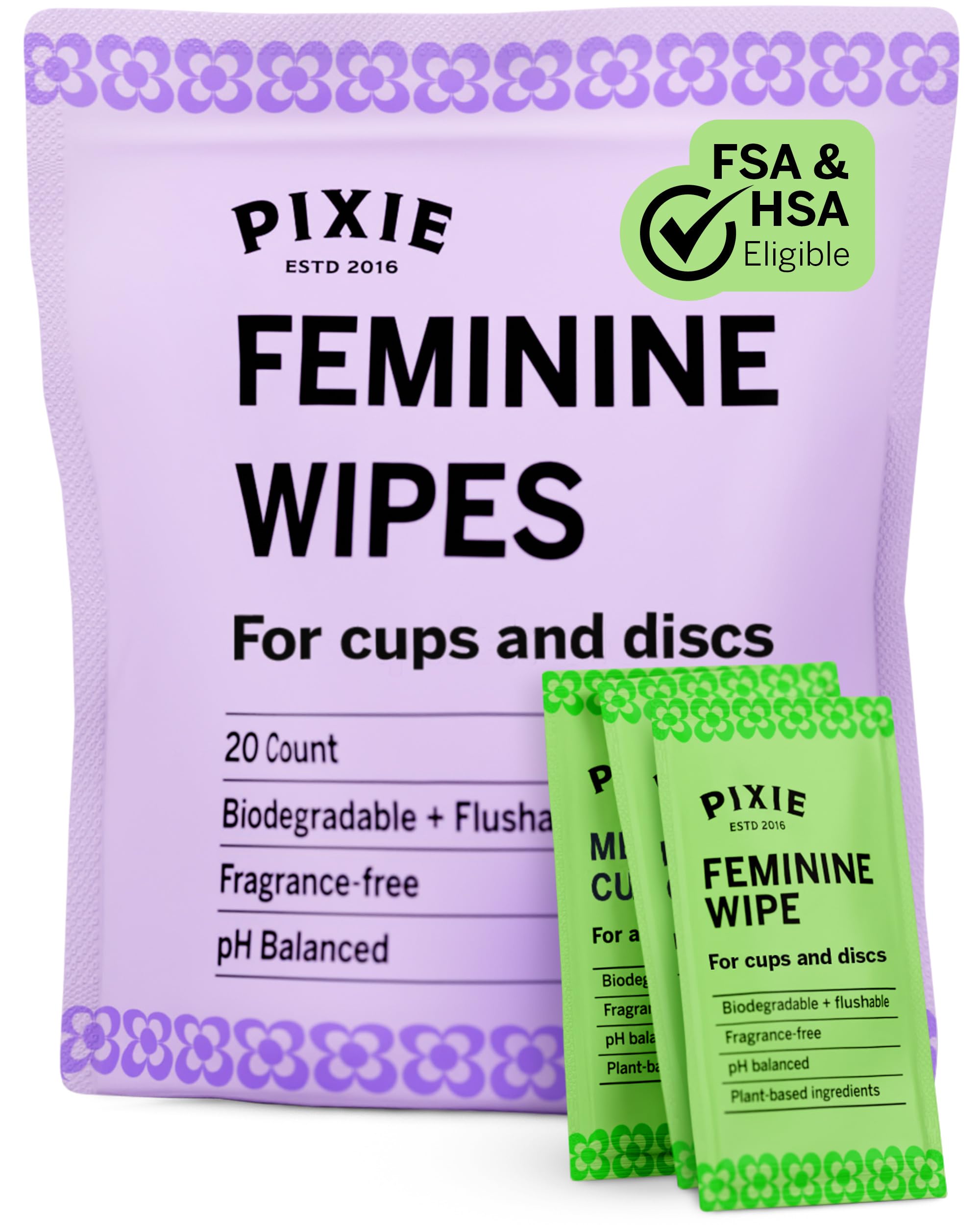 Pixie Cup feminine wipes on-the-go for quick freshness in public spaces