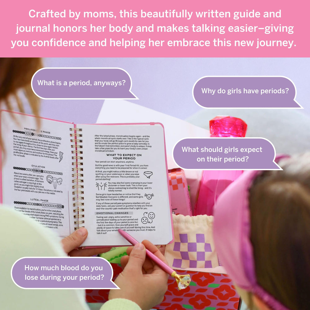 Pixie Cup kit unpacked layout with pads, cup, and journal for easy prep