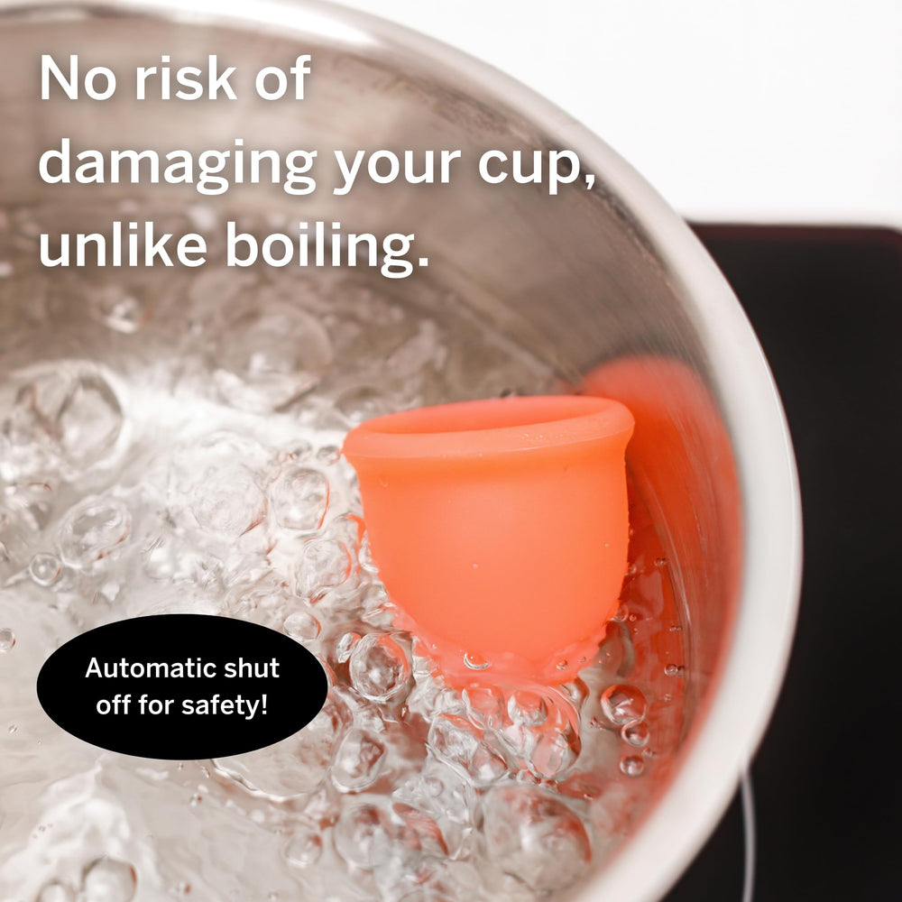Pixie Cup steam cleaner auto-shutoff image emphasizes safety and speed