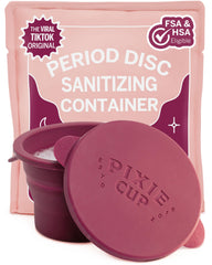 Pixie Cup sterilizing container collapsible for compact travel and on-the-go hygiene.