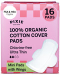 Pixie Cup Organic Cotton Ultra Thin Mini Pads for Teens – Light Absorbency, Hypoallergenic & Biodegradable | 16 Count
