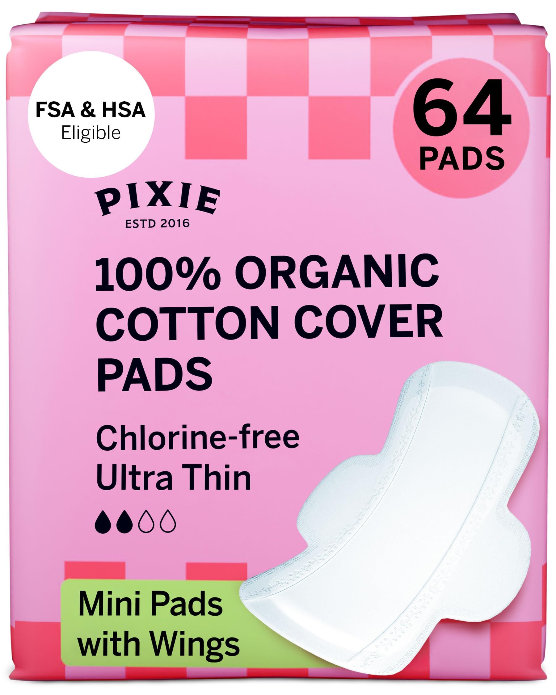 Pixie Cup ultra-thin mini pad with wings packaging, compact everyday protection.