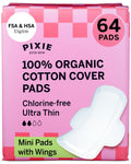 Pixie Cup Organic Cotton Ultra Thin Mini Pads with Wings – Light & Hypoallergenic (64 ct)