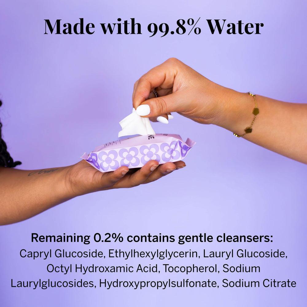 Pixie Cup Wipes flushable badge highlights easy disposal after use