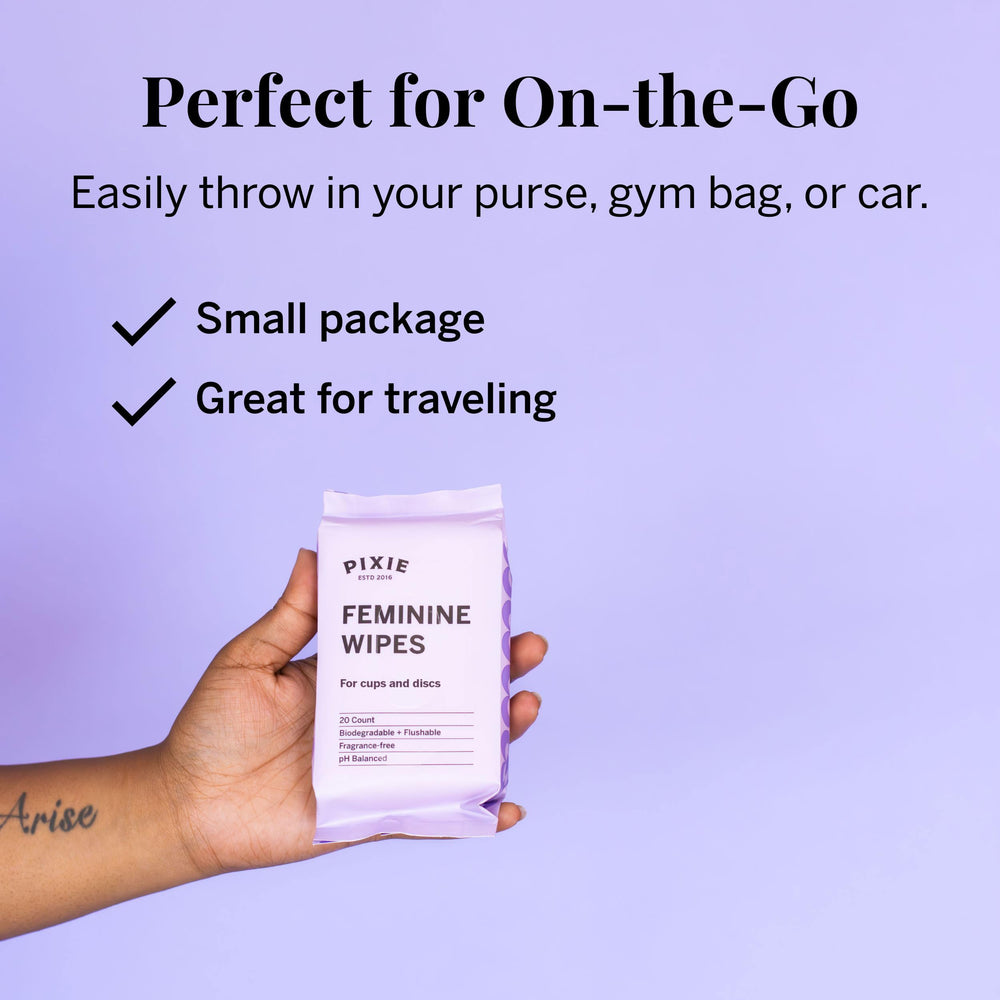 Pixie Cup Wipes vegan hypoallergenic icon signals gentle use on intimate care