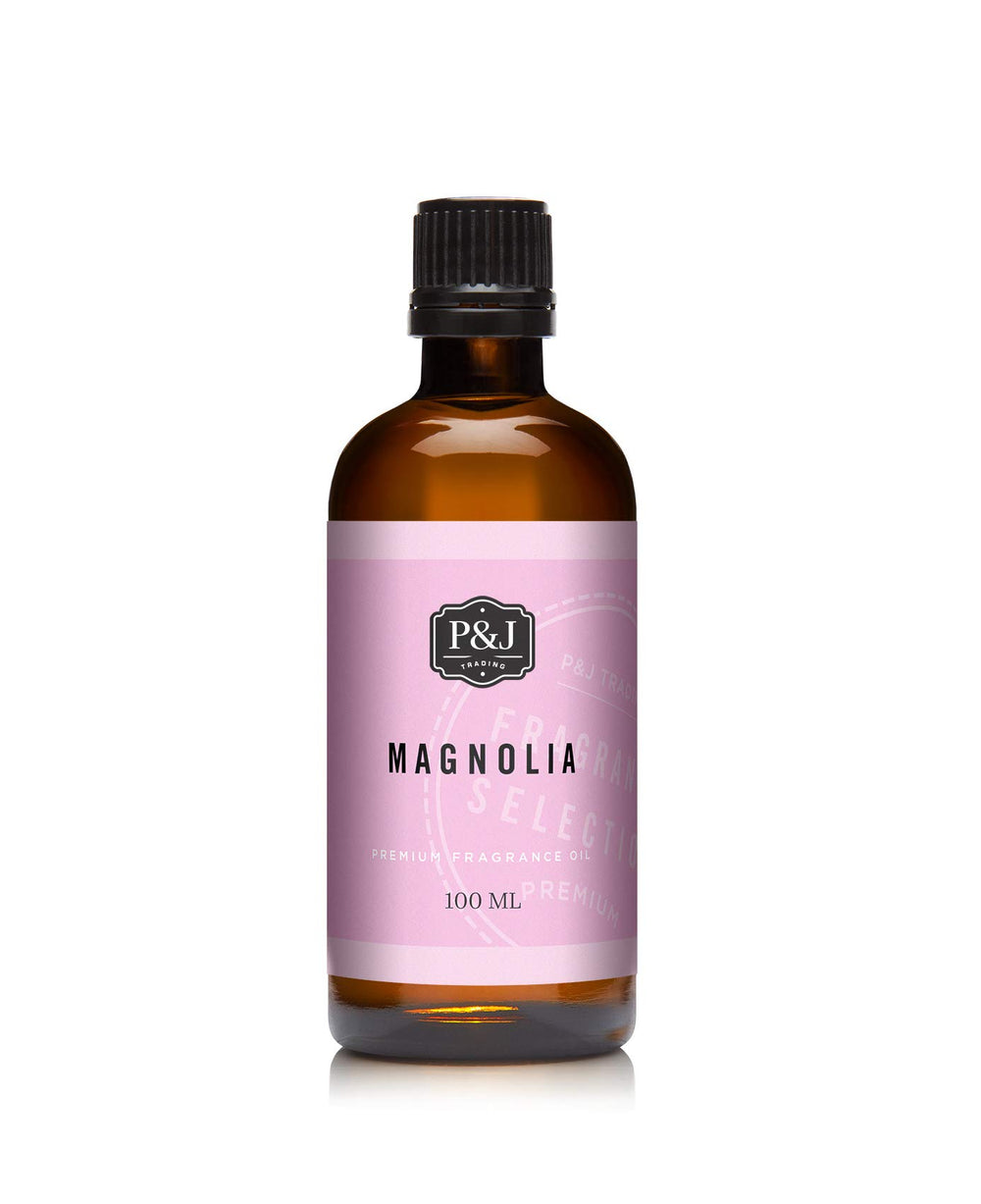 P&J Magnolia fragrance oil bottle with euro dropper for candles.