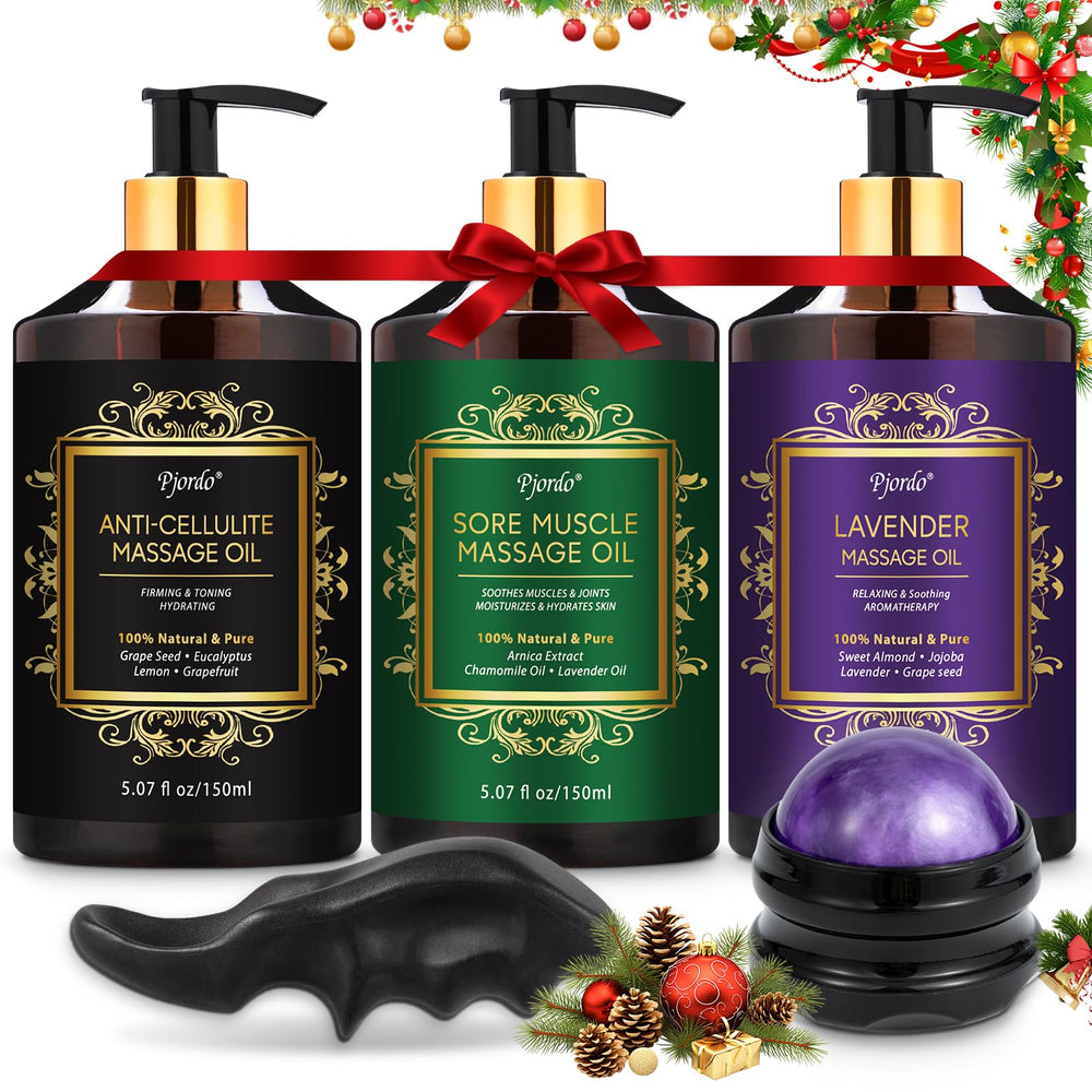 Pjordo 3-pack massage oil lavender bottle for relaxation and sleep.