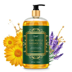 Pjordo sore muscle massage oil bottle for at-home relief and spa-quality massage.