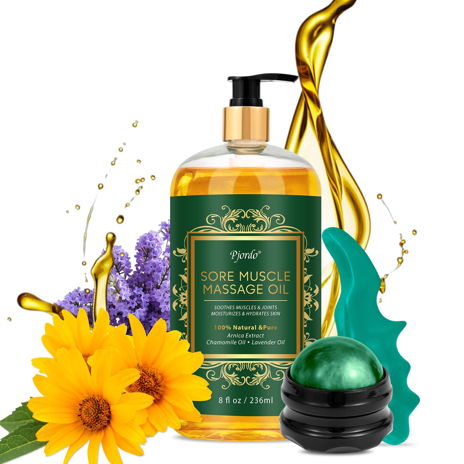 Pjordo sore muscle oil bottle for at-home spa-quality massages