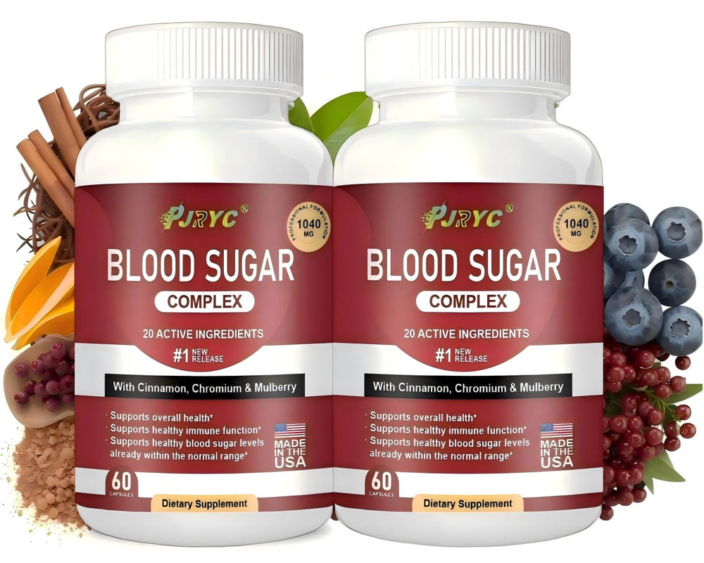 PJRYC Blood Sugar Complex bottle front, 60-day supply for daily balance.
