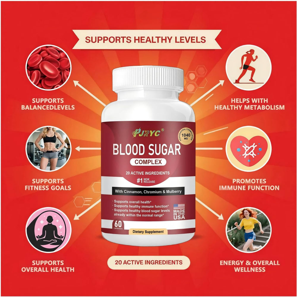 PJRYC Blood Sugar Complex capsules close-up for easy daily use.