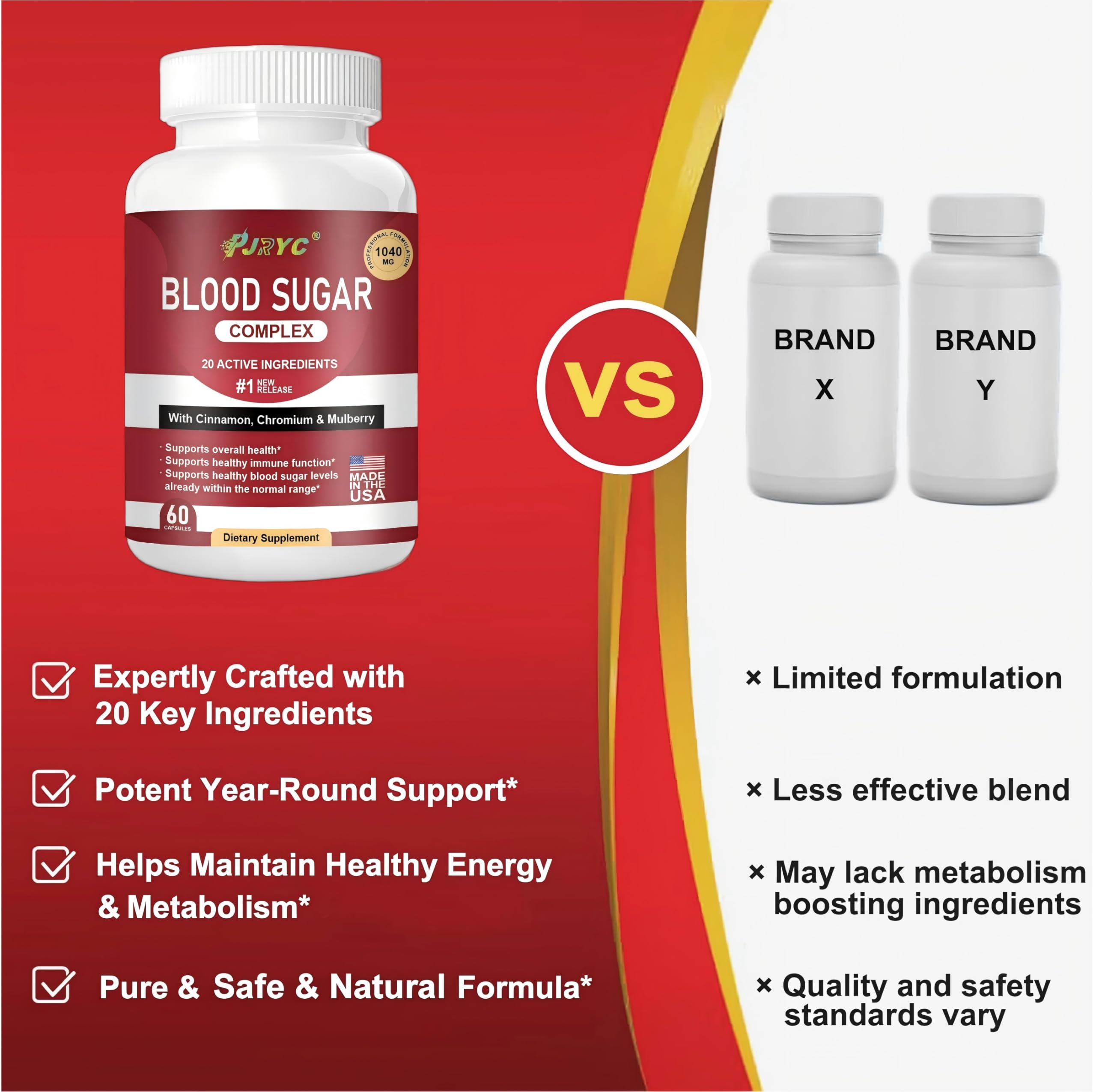 PJRYC Blood Sugar Complex packaging showing value and design.