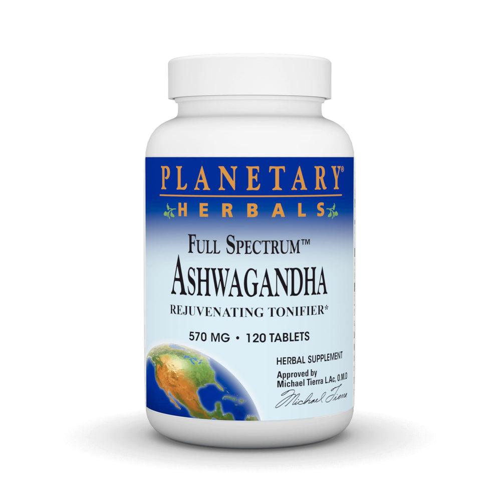 Planetary Herbals Ashwagandha Full Spectrum bottle supports daily resilience.