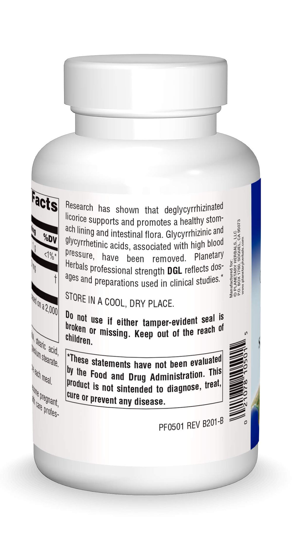 Planetary Herbals DGL licorice tablets close-up showing chewable form for meals