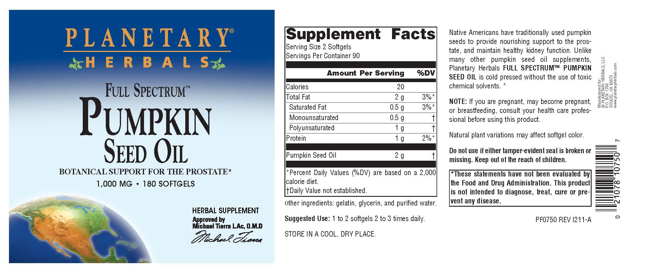 Planetary Herbals full-spectrum pumpkin seed oil packaging on display