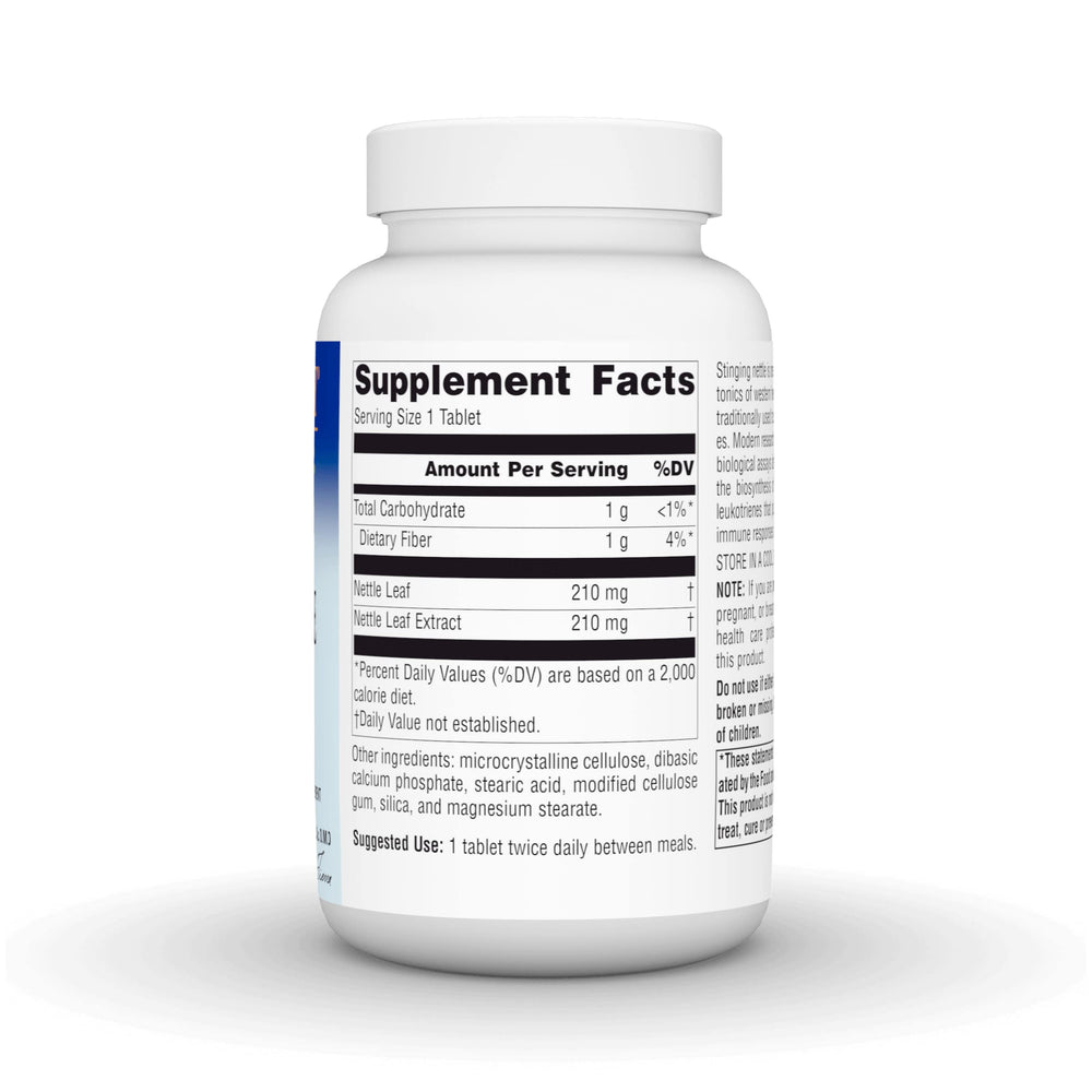 Planetary Herbals Full Spectrum Stinging Nettle tablets back view showing dosage information
