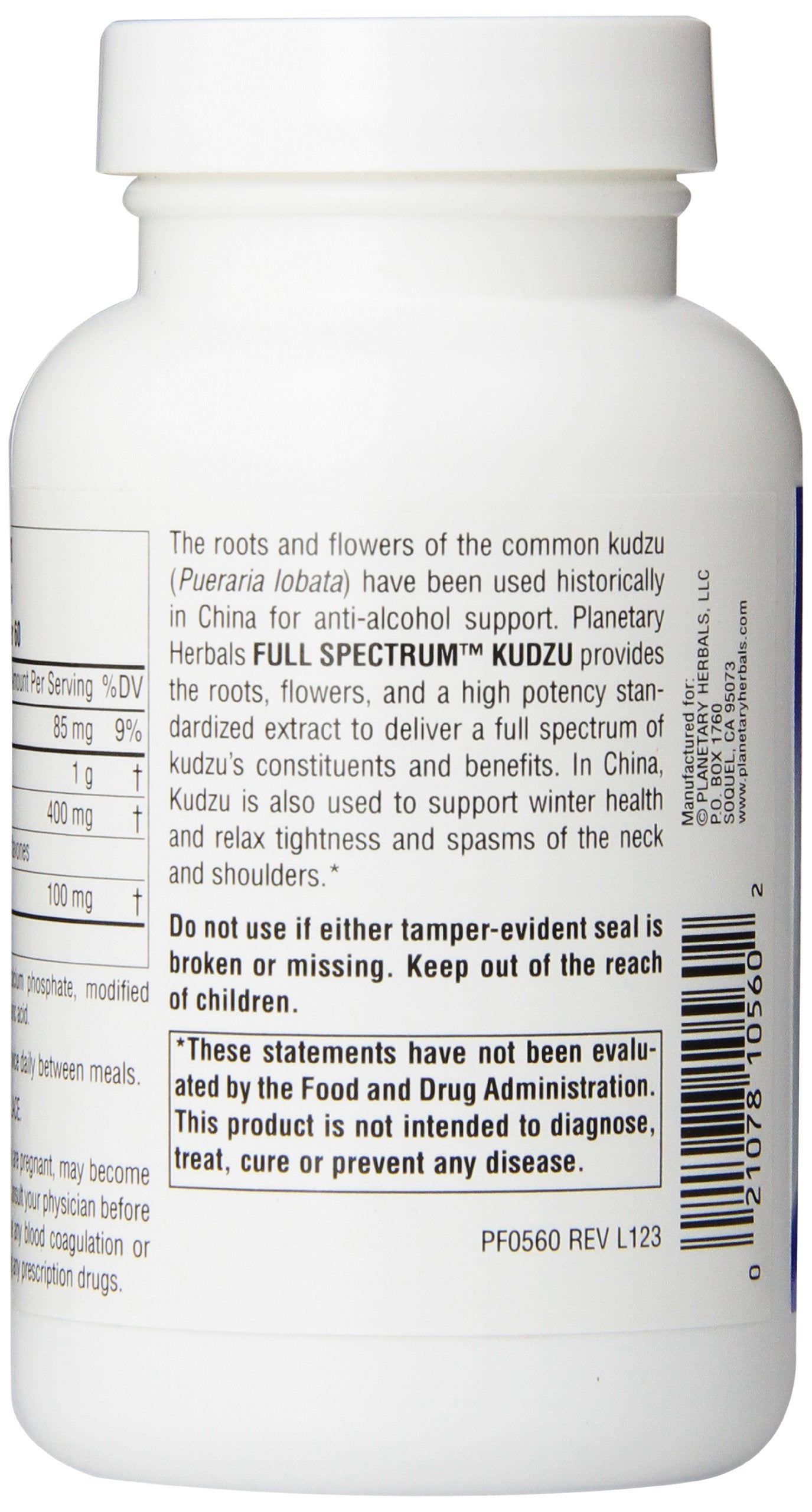 Planetary Herbals Kudzu label details with ingredient information.