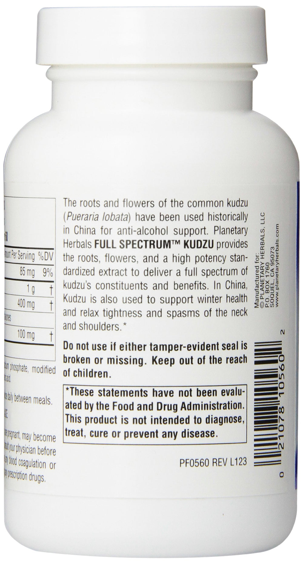 Planetary Herbals Kudzu label details with ingredient information.