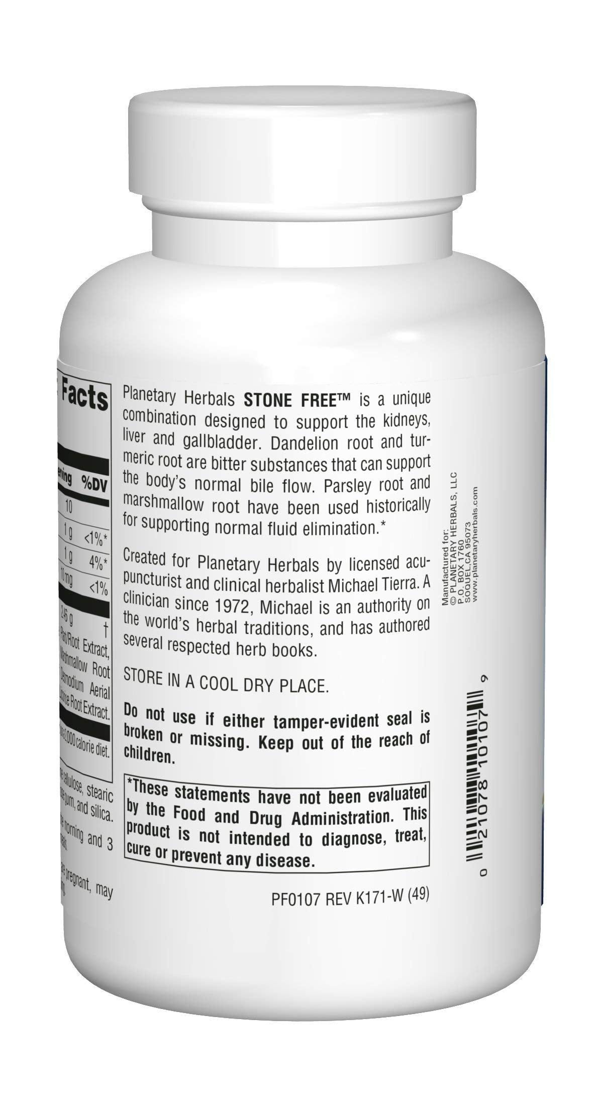 Planetary Herbals Stone Free bottle label close-up—herbal blend details for liver health.