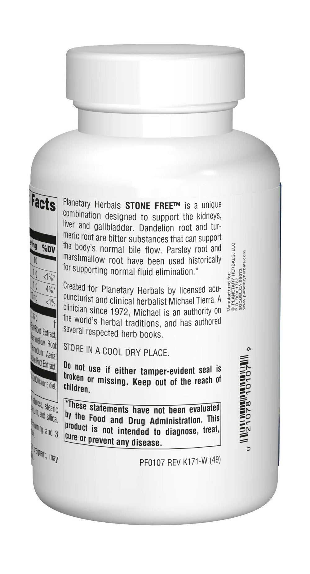 Planetary Herbals Stone Free bottle label close-up—herbal blend details for liver health.