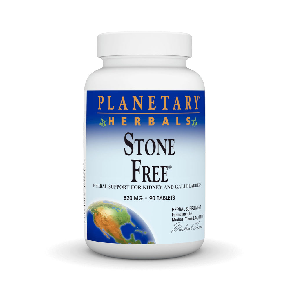 Planetary Herbals Stone Free, etiqueta mostrando soporte potencial para riñones.