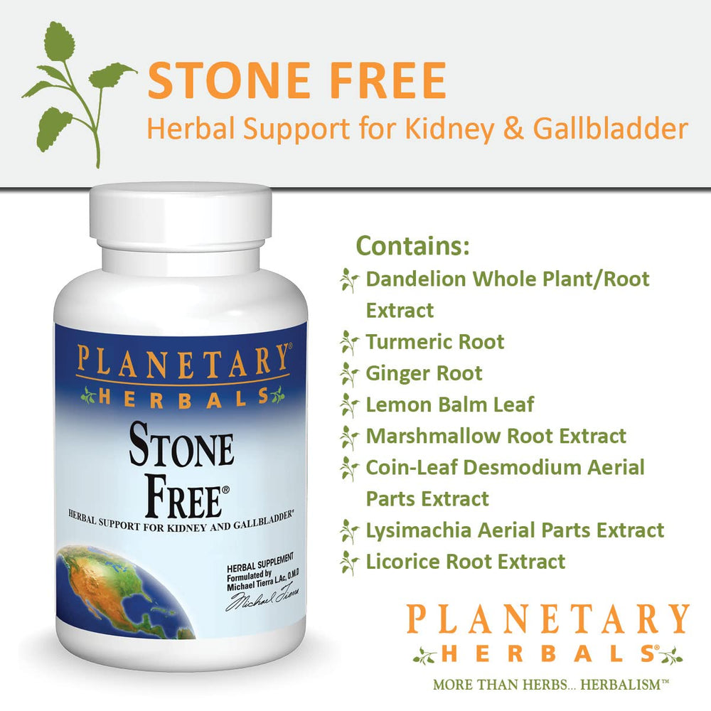 Planetary Herbals Stone Free, lista de ingredientes como cúrcuma y diente de león.