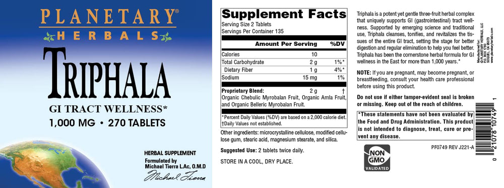 Planetary Herbals Triphala 1000mg pack promotes gentle colon support.