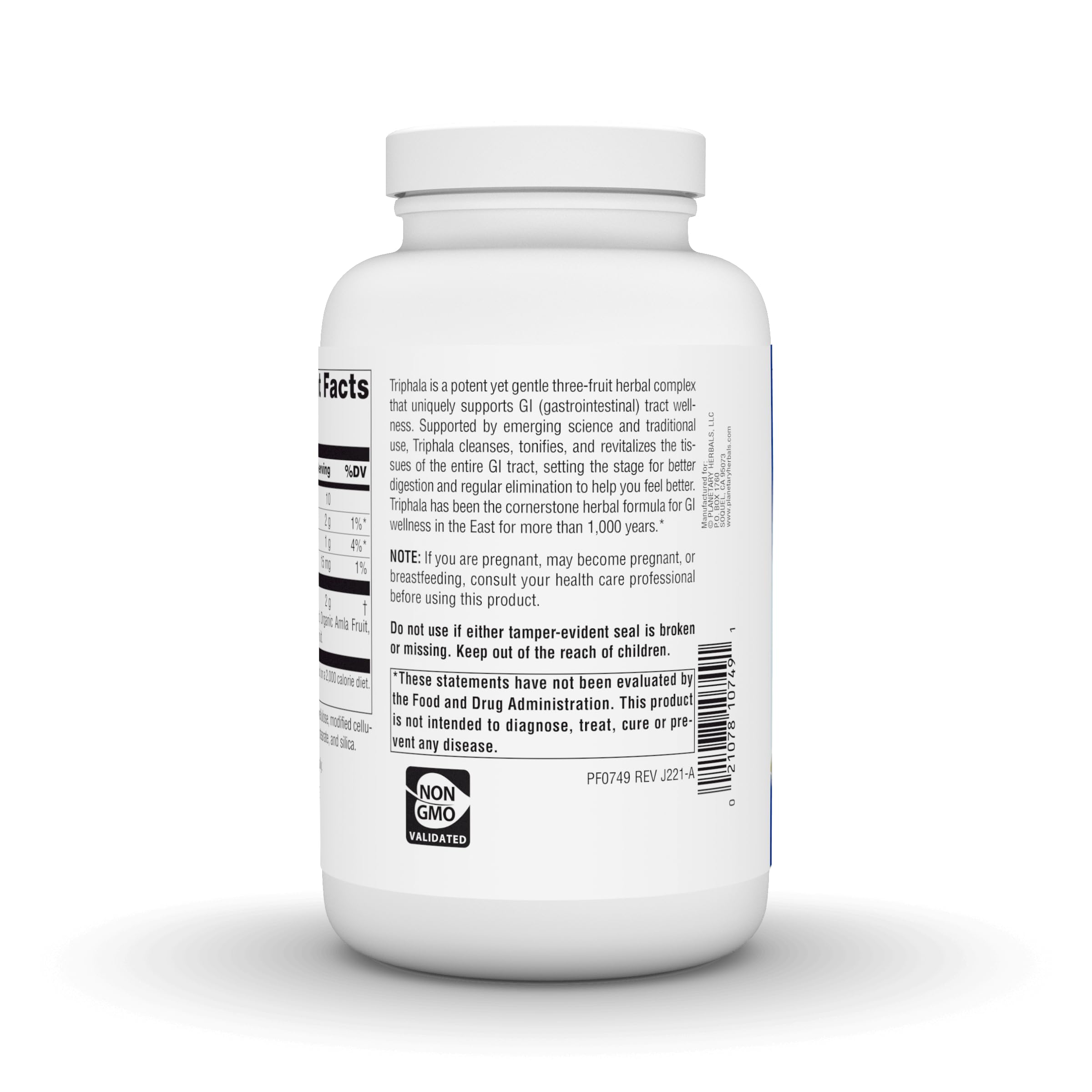 Planetary Herbals Triphala 1000mg label conveys trusted balance for digestion.