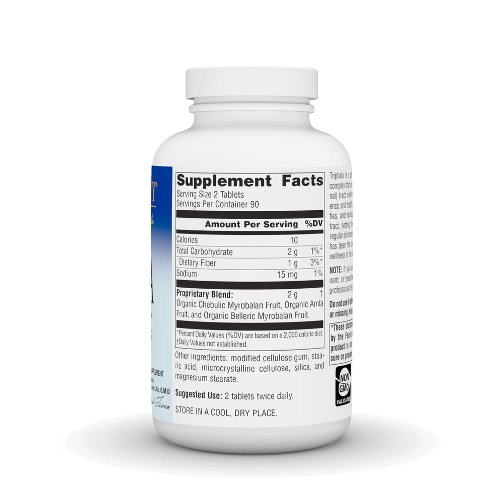Planetary Herbals Triphala bottle with label emphasizes USA-made GMP manufacturing for quality