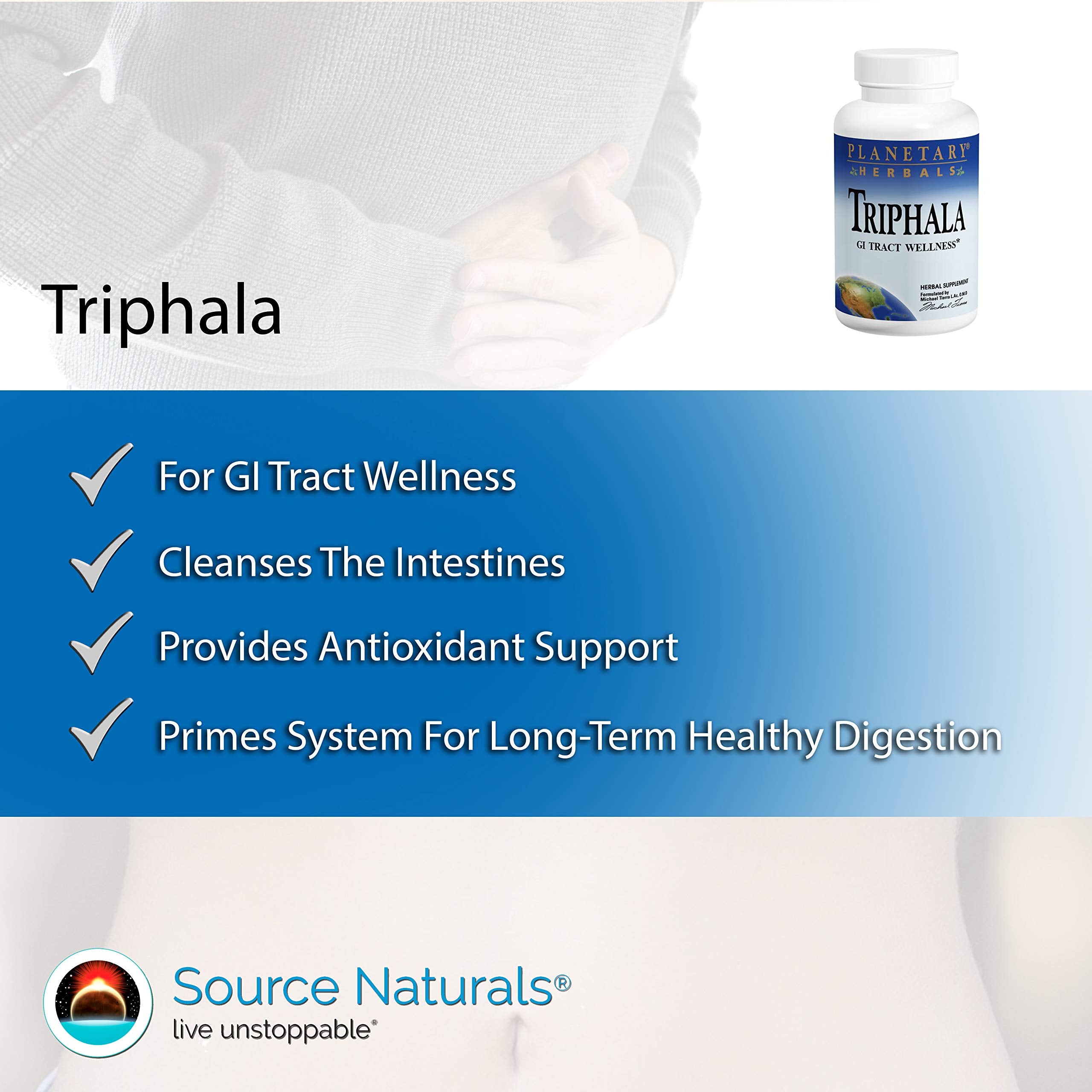 Planetary Herbals Triphala packaging info box highlights 180 tablets