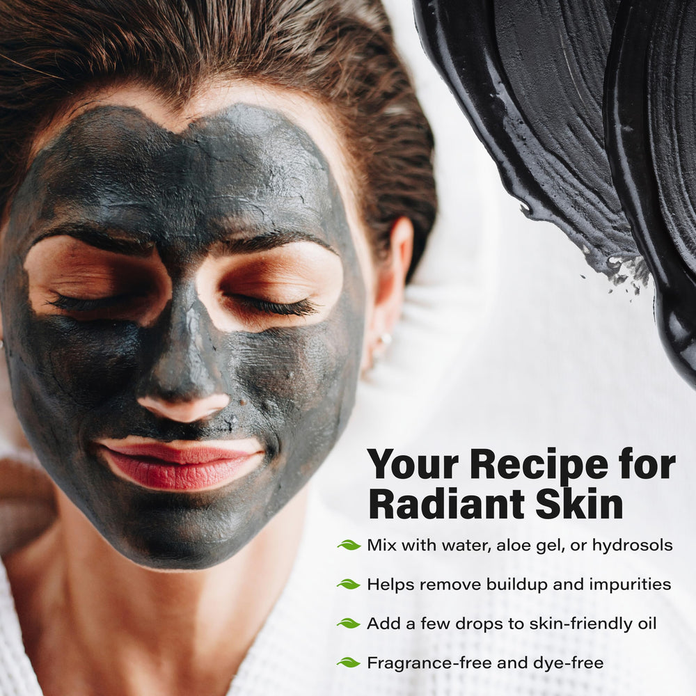 Plant Guru charcoal facial mask application; detoxifies pores and leaves skin smooth.