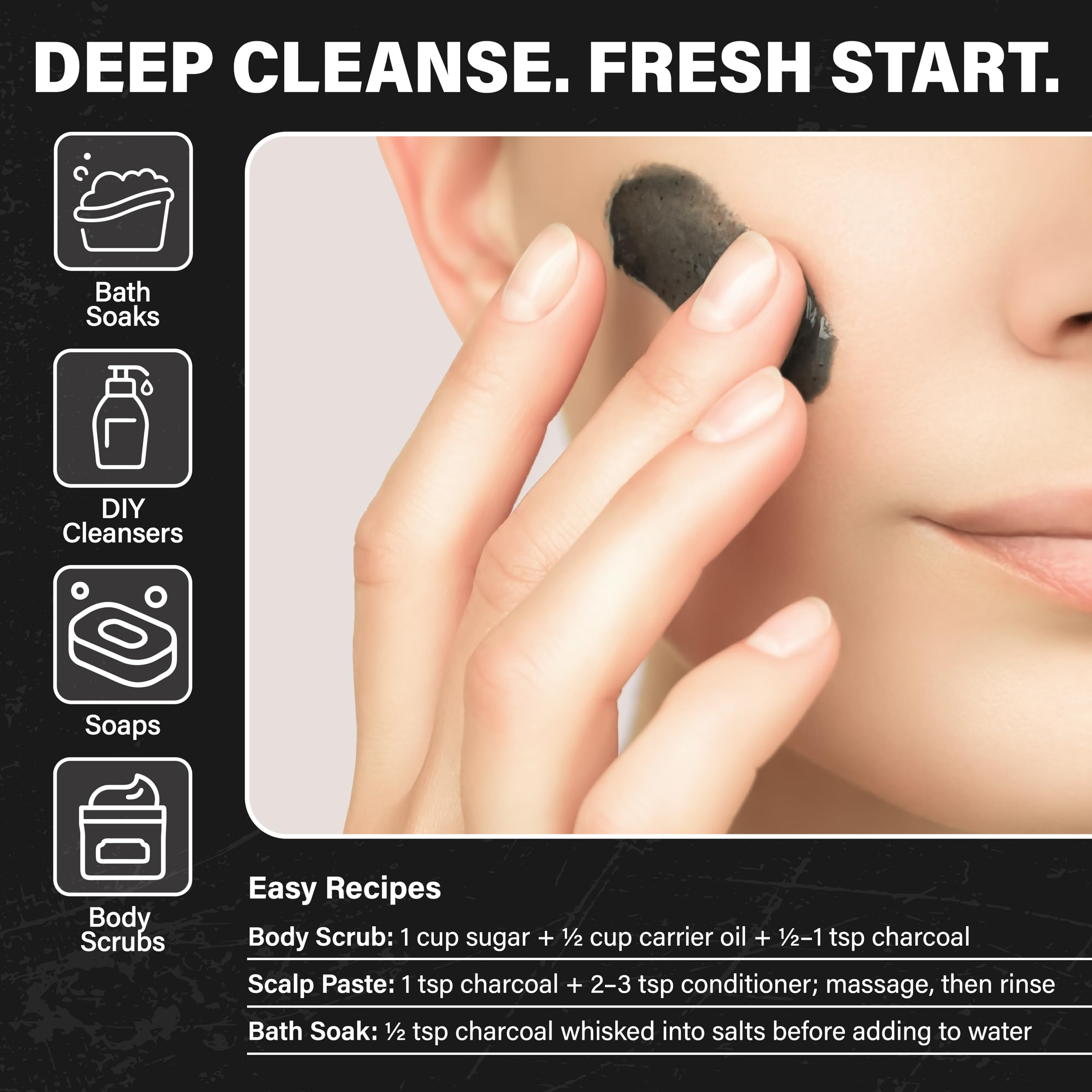 Plant Guru carbón activado coco uso diario: complemento para rutinas de belleza caseras.