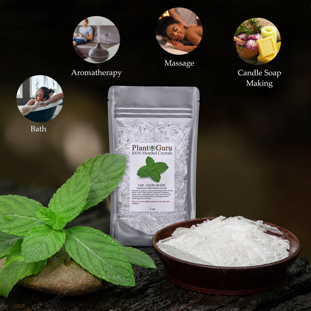 Menthol Crystals melted into balms and salves for a refreshing feel.