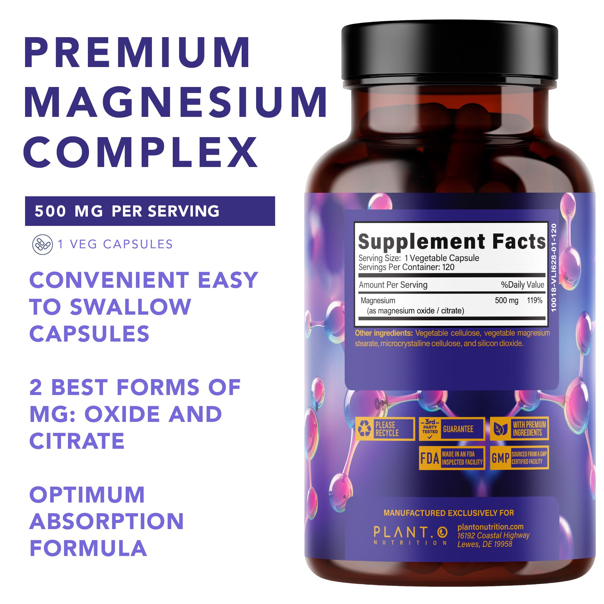 Plant.O Nutrition 500 mg magnesium oxide and citrate bottle shot for daily wellness
