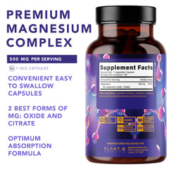 Plant.O Nutrition 500 mg magnesium oxide and citrate bottle shot for daily wellness