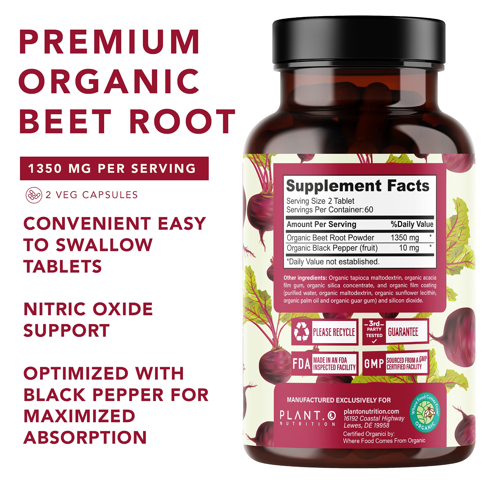 PLANT.O NUTRITION beet root tablets with black pepper for absorption