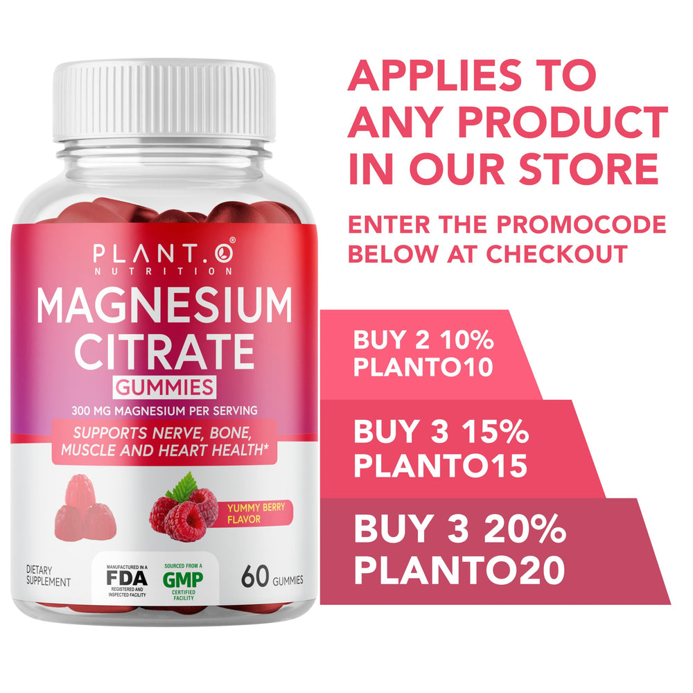 PLANT.O NUTRITION Calm Magnesium Gummies USA-made in GMP facility for safety.
