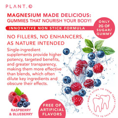 PLANT.O NUTRITION Calm Magnesium Gummies serving with 300 mg magnesium citrate per gummy.