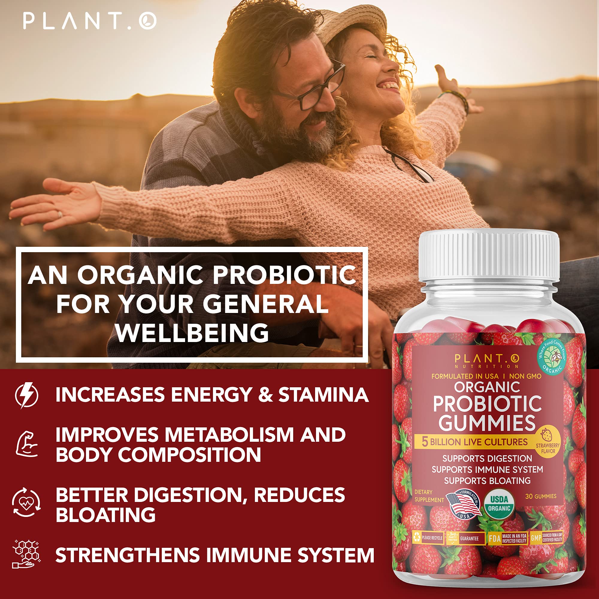 Plant.O Nutrition probiotic gummies soft texture closeup chewable form