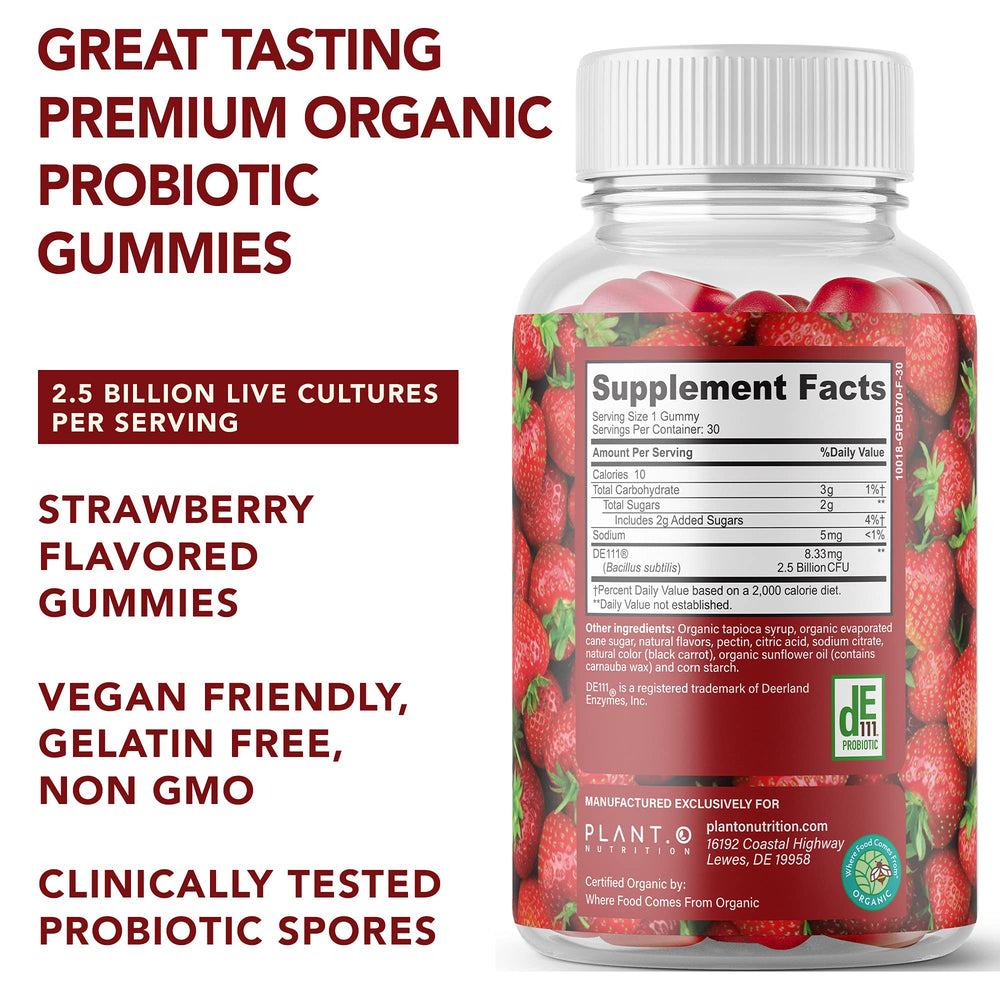 Plant.O Nutrition probiotic gummies strawberry closeup with soft texture and flavor