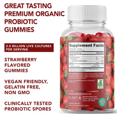 Plant.O Nutrition probiotic gummies strawberry closeup with soft texture and flavor