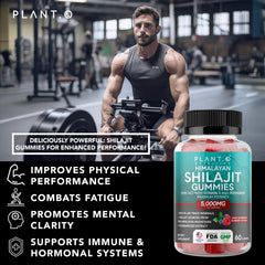 PLANT.O NUTRITION Shilajit Gummies raspberry jar showcases minerals.