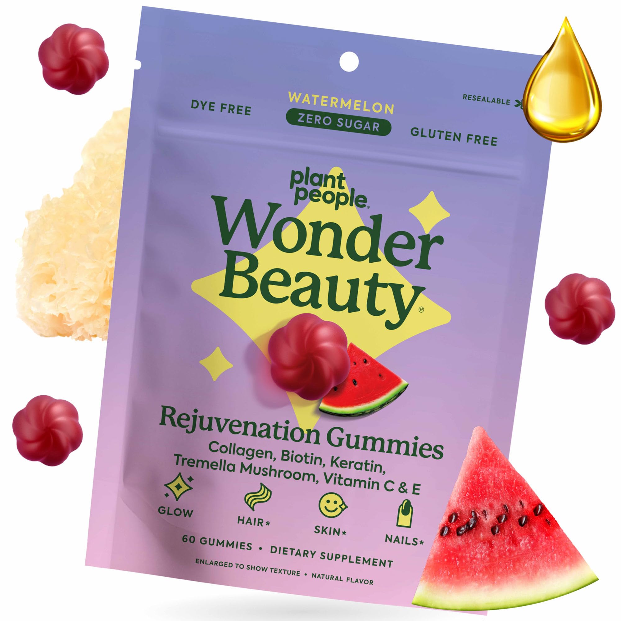 WonderBeauty gummy bottle pouring shows easy daily use for hair, skin, and nails.